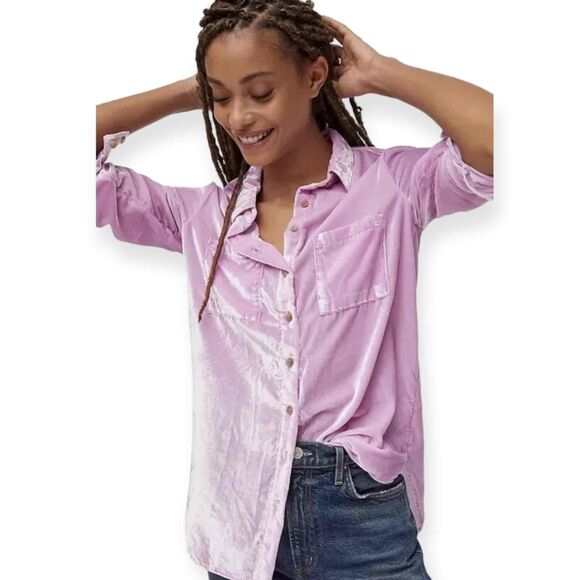 Pilcro Tops - Pilcro Mara Top Anthropologie Velvet Lavender Purple Button Up Size 6 fits S M